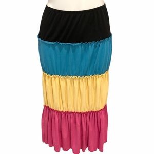 Romeo & Juliet Couture Ruffle Blue Pink Yellow Colorblock Skirt - Size Small